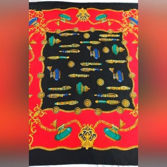 Vintage Black & Red Scarf Fountain Pen Ink Well Foulard Stylo - Picture 2 of 16